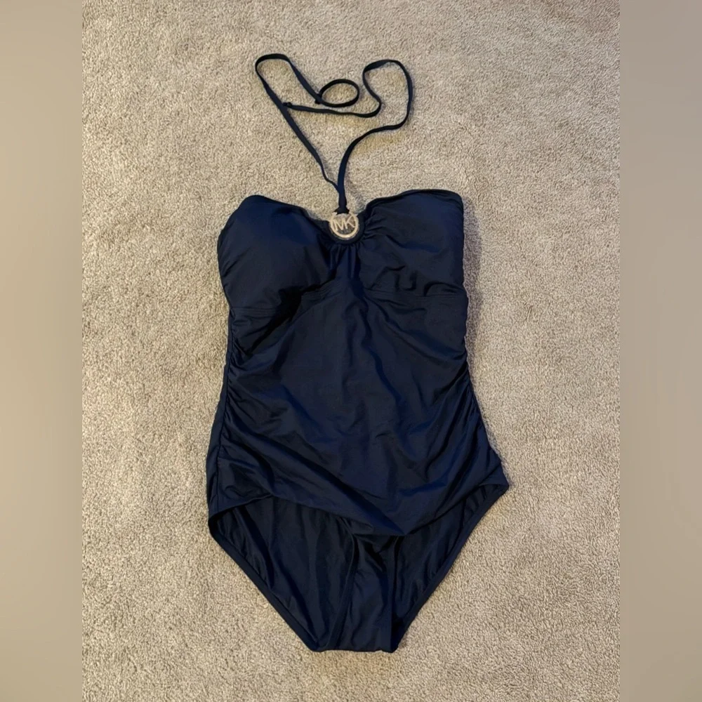 Michael Kors Shirred Maillot One-Piece Swimsuit New Navy | Size 14 | NWT